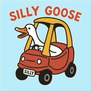 Silly Goose in a Cozy Coupe – Funny Cartoon Design Posters and Art