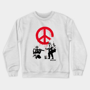 BANKSY Soldiers Painting Peace Sign Crewneck Sweatshirt