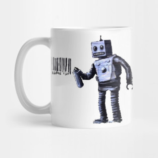 BANKSY Robot Spray Painting Barcode Mug