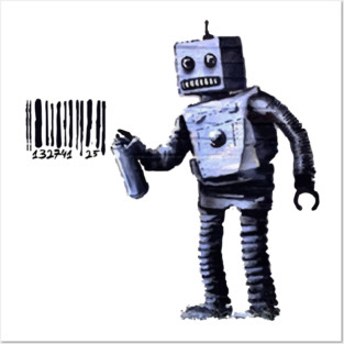 BANKSY Robot Spray Painting Barcode Posters and Art