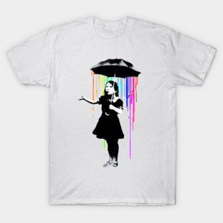 Banksy Rainbow Rain Umbrella Girl T-Shirt