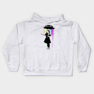 Banksy Rainbow Rain Umbrella Girl Kids Hoodie