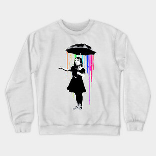 Banksy Rainbow Rain Umbrella Girl Crewneck Sweatshirt