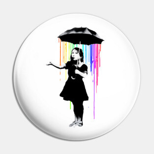 Banksy Rainbow Rain Umbrella Girl Pin