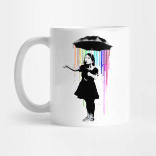 Banksy Rainbow Rain Umbrella Girl Mug