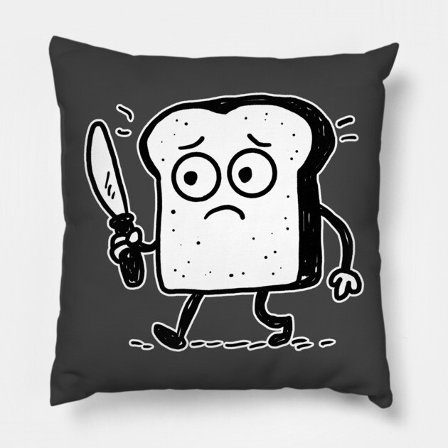 Nervous Bread Slice Holding Knife Meme Pillow by belownormal