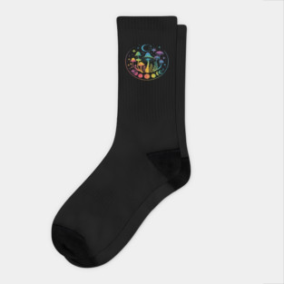 Gay Pride Moon Phase Magic Mushroom Rainbow Witchy Socks