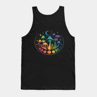 Gay Pride Moon Phase Magic Mushroom Rainbow Witchy Tank Top