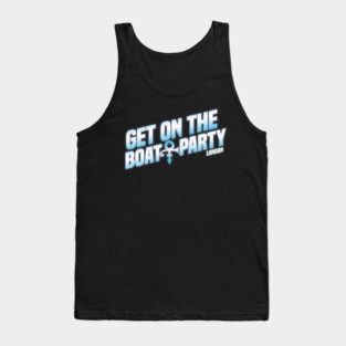 Get On The Boat Party London Silver Blue Text Tank Top