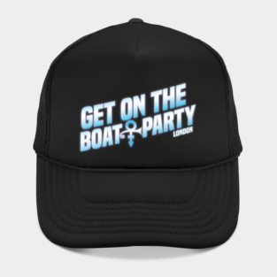 Get On The Boat Party London Silver Blue Text Hat