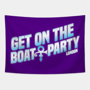 Get On The Boat Party London Silver Blue Text Tapestry