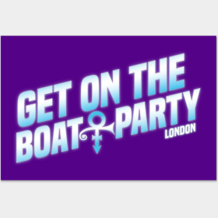Get On The Boat Party London Silver Blue Text Posters and Art