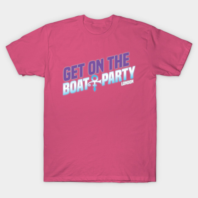 Get On The Boat Party London Silver Purple Text T-Shirt by PPUK