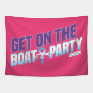 Get On The Boat Party London Silver Purple Text Tapestry