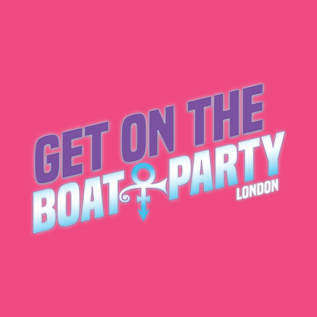 Get On The Boat Party London Silver Purple Text by PPUK