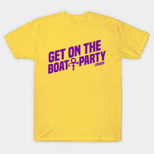 Get On The Boat Party London Silver Full Purple Text T-Shirt T-Shirt