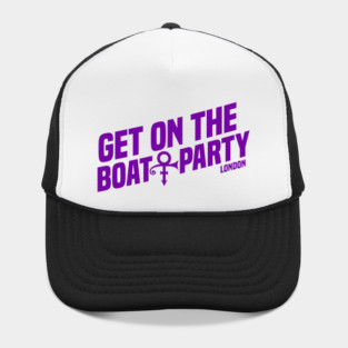 Get On The Boat Party London Silver Full Purple Text T-Shirt Hat