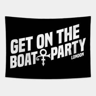 Get On The Boat Party London Pure White Text Tapestry