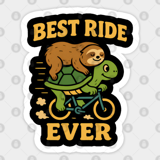 Best Ride Ever | Cute Sloth and Turtle Bicycle Adventure Funny Cartoon Sticker by Hobby Helpers Merch