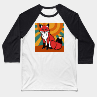Retro Sunshine Fox – Groovy Woodland Vibes Baseball T-Shirt