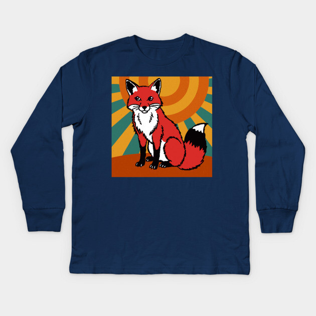 Retro Sunshine Fox – Groovy Woodland Vibes Kids Long Sleeve T-Shirt by DonWillisJrArt