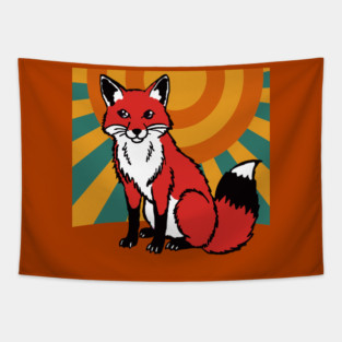 Retro Sunshine Fox – Groovy Woodland Vibes Tapestry