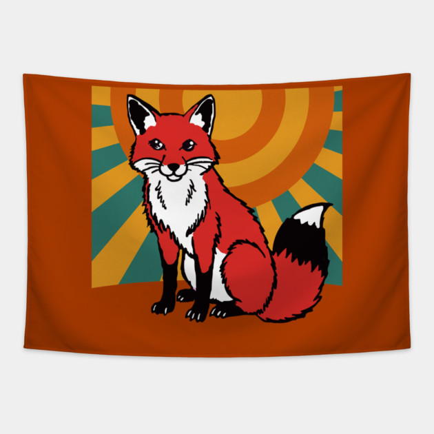 Retro Sunshine Fox – Groovy Woodland Vibes Tapestry by DonWillisJrArt