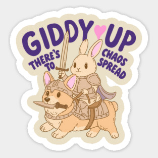 Giddy Up Chaos – Bunny Knight and Corgi Adventure Sticker