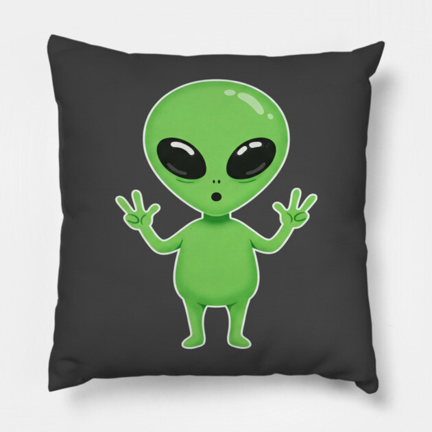 Alien Peace Tee - Greetings From Outer Weird Pillow by OUTFITPAW