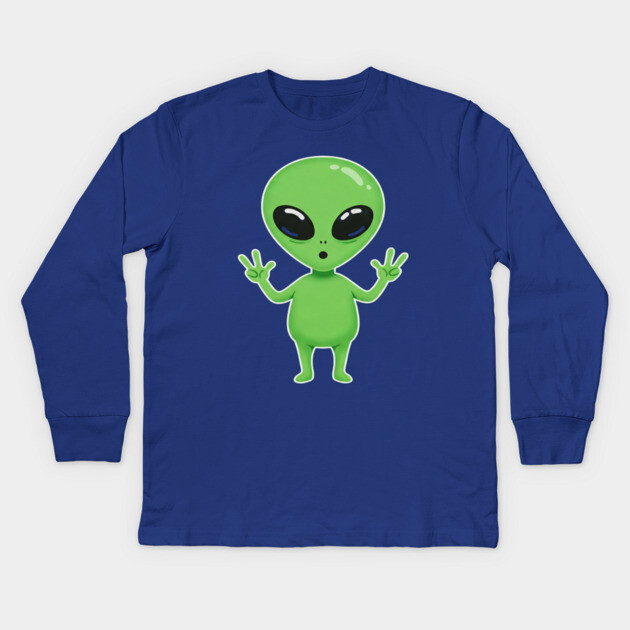 Alien Peace Tee - Greetings From Outer Weird Kids Long Sleeve T-Shirt by OUTFITPAW
