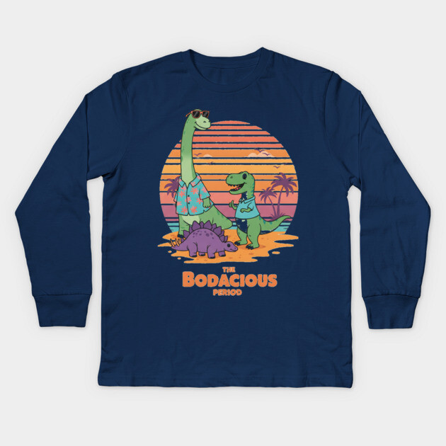 Bodacious Dino Tee - Prehistoric Party Animals Kids Long Sleeve T-Shirt by OUTFITPAW