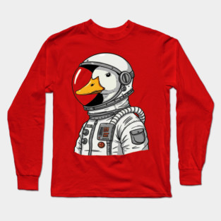 Astronaut Duck Space Explorer Funny - a cartoon duck astronat Long Sleeve T-Shirt