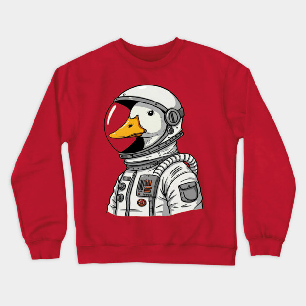Astronaut Duck Space Explorer Funny - a cartoon duck astronat Crewneck Sweatshirt by OUTFITPAW