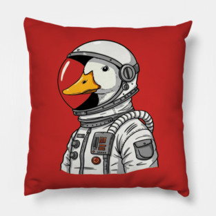 Astronaut Duck Space Explorer Funny - a cartoon duck astronat Pillow