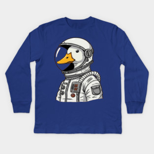 Astronaut Duck Space Explorer Funny - a cartoon duck astronat Kids Long Sleeve T-Shirt