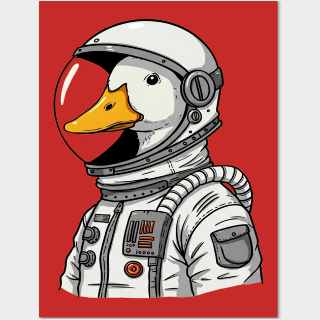 Astronaut Duck Space Explorer Funny - a cartoon duck astronat Wall Art by OUTFITPAW