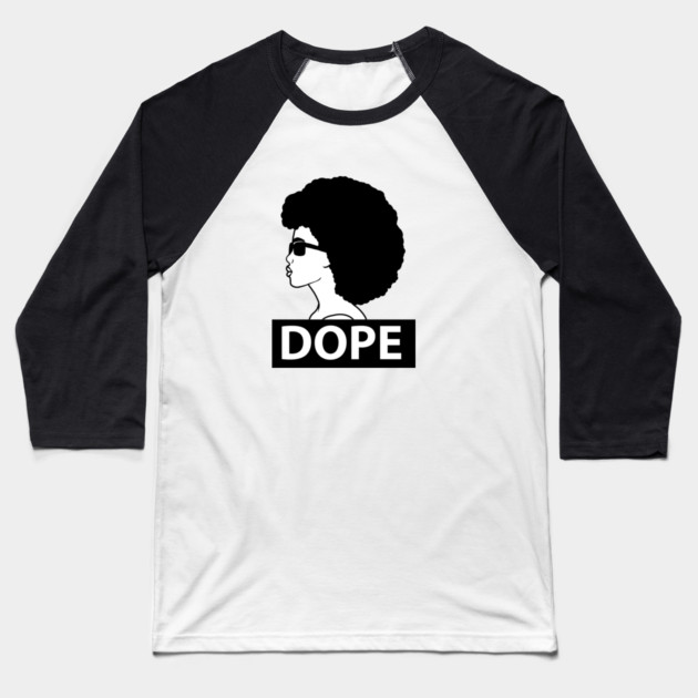 Dope Black Woman Afro Queen Baseball T-Shirt by logiamerch