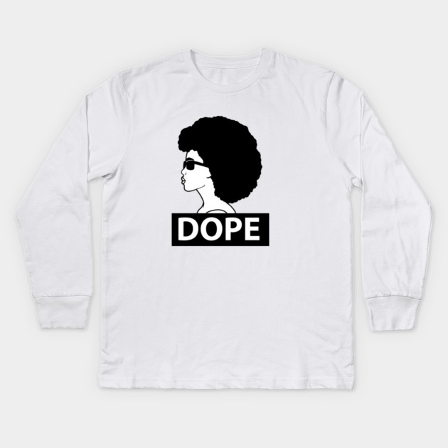 Dope Black Woman Afro Queen Kids Long Sleeve T-Shirt by logiamerch