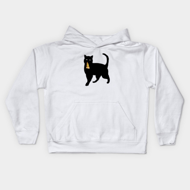 Black Cat Stealing and Eating Pizza Funny Kids Hoodie by logiamerch