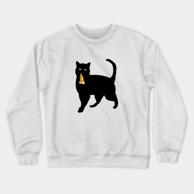 Black Cat Stealing and Eating Pizza Funny Crewneck Sweatshirt by logiamerch
