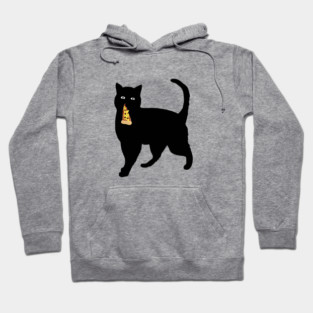 Black Cat Stealing and Eating Pizza Funny Hoodie