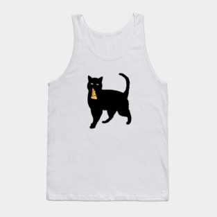 Black Cat Stealing and Eating Pizza Funny Tank Top