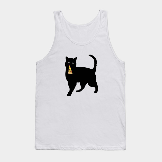 Black Cat Stealing and Eating Pizza Funny Tank Top by logiamerch