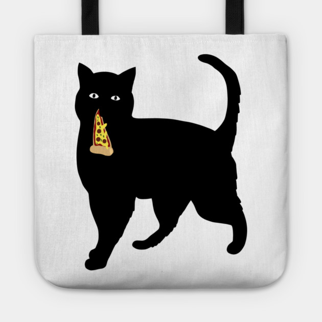 Black Cat Stealing and Eating Pizza Funny Tote by logiamerch