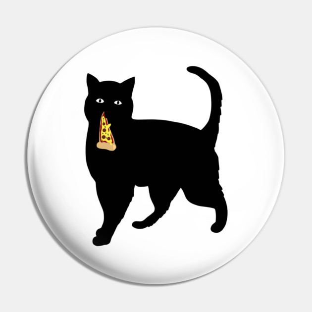 Black Cat Stealing and Eating Pizza Funny Pin by logiamerch