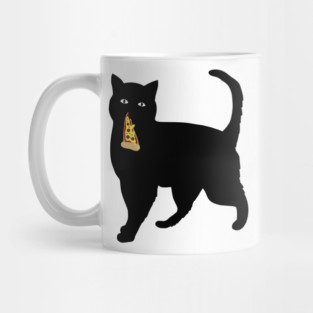 Black Cat Stealing and Eating Pizza Funny Mug