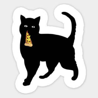 Black Cat Stealing and Eating Pizza Funny Magnet