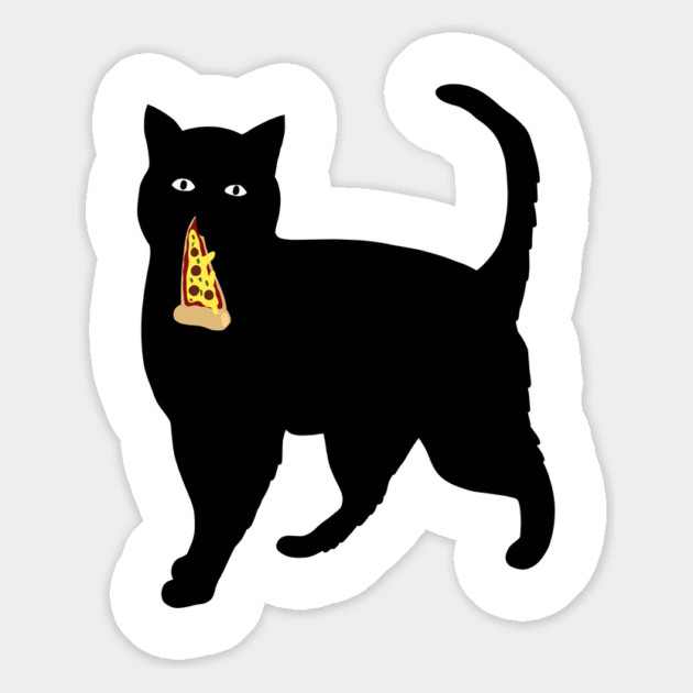 Black Cat Stealing and Eating Pizza Funny Magnet by logiamerch