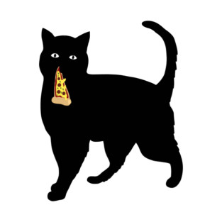 Black Cat Stealing and Eating Pizza Funny T-Shirt