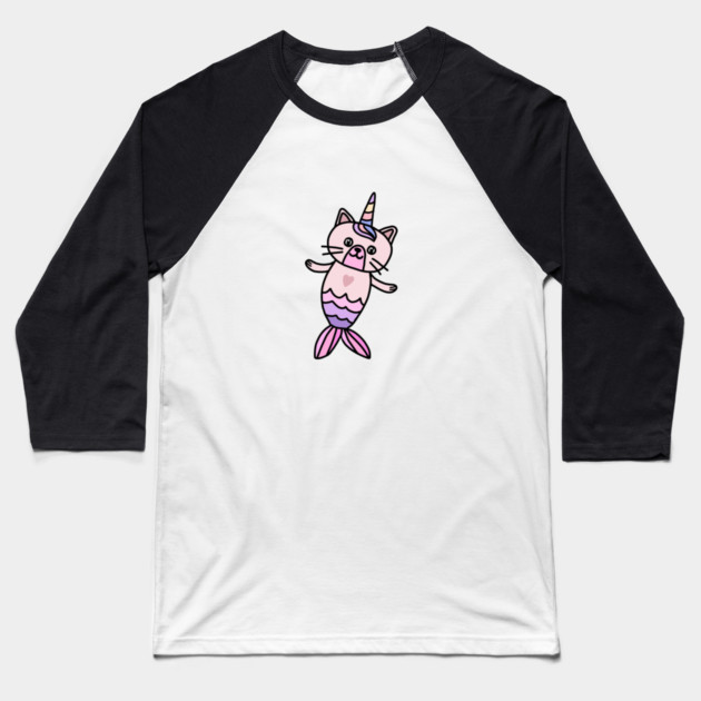 Cute Cat Mermaid Unicorn Fish Baseball T-Shirt by logiamerch